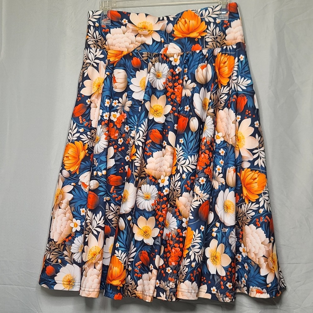 Boho Floral Skater Skirt Midnight‎ Bloom Navy Orange White Summer A-Line Flare M